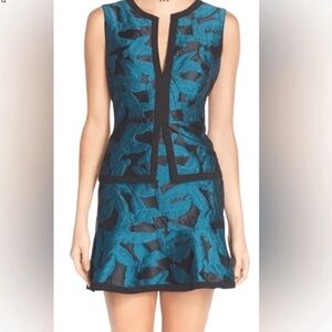 BCBG Maxazria Peplum Feather Brocade Dress